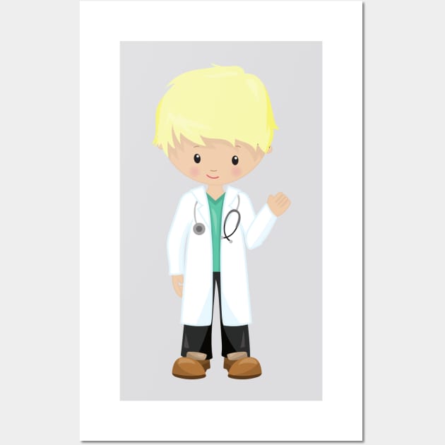 Doctor, Lab Coat, Medicine, Cute Boy, Blond Hair Wall Art by Jelena Dunčević